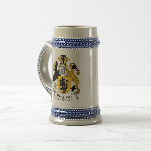 Vaughan Coat of Arms Stein - Family Crest Bierpul (Voorkant links)