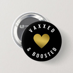 Vaxxed En Boosted Gouden Hart Zwarte Knoop Ronde Button 5,7 Cm
