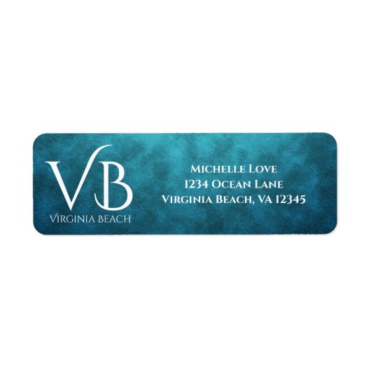 VB Virginia Beach on Blue Water Background Address Etiket (Voorkant)