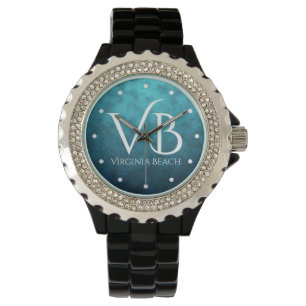 VB Virginia Beach on Blue Water Background Horloge