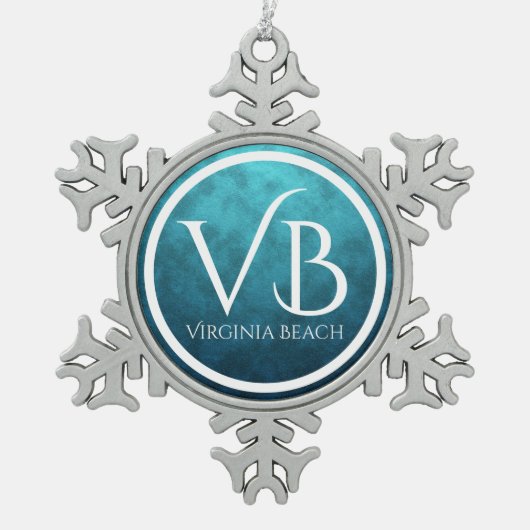 VB Virginia Beach on Blue Water Background Tin Sneeuwvlok Ornament (Voorkant)
