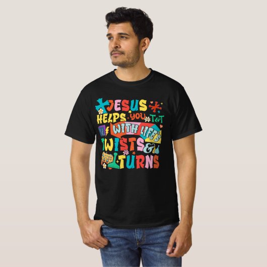 VBS draai en draai 2023 na Jezus verandert de T-shirt (Voorkant volledig)