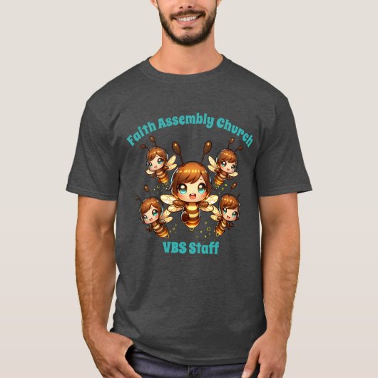 VBS Vijf vuurvliegjes Vrijwilligers Bijbelkamp T-shirt (Voorkant)