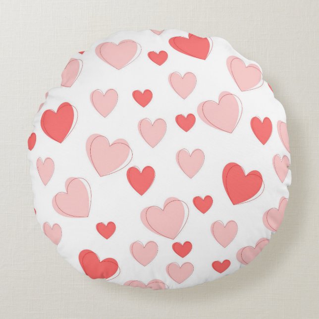 Vday Red Pink Heart Sierkussen voor bank- en slaap Rond Kussen (Voorkant)