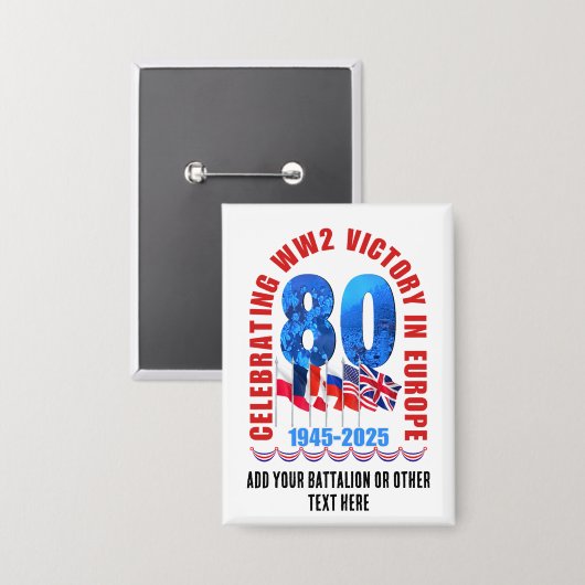 VE DAY 80e Jubileum Overwinning in Europa WO2 Button (Voorkant / Achterkant)