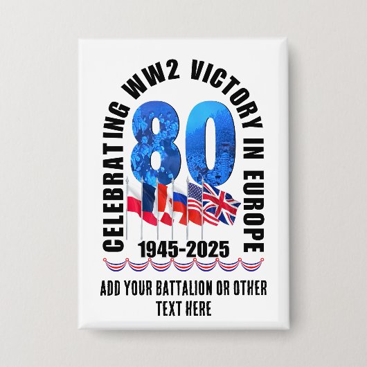 VE DAY 80e Jubileum Overwinning in Europa WO2 Button (Voorkant)