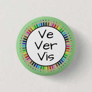 Ve Ver Vis Pronouns in Circle of Colored Pencils Ronde Button 3,2 Cm