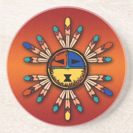 Veathered Katsina Sun Face Zandsteen Onderzetter (Voorkant)
