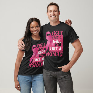Vecht als een meisje en win als een vrouw borstkan t-shirt