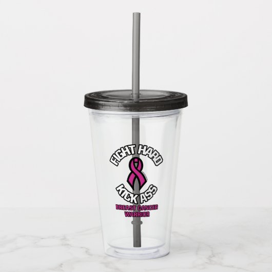 Vecht hard.. borstkanker acryl drinkbeker (Voorkant)
