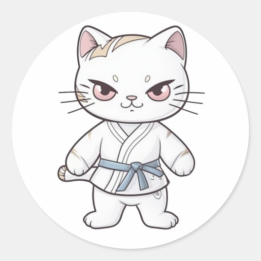 Vecht Kavaii, gekleed in een karate outfit Ronde Sticker (Voorkant)