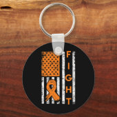 Vecht met Amerikaanse vlag Oranje lint Leukemie Aw Sleutelhanger (Voorkant)