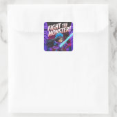 Vecht met het monster vierkante sticker (Tas)