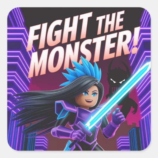 Vecht met het monster vierkante sticker (Voorkant)