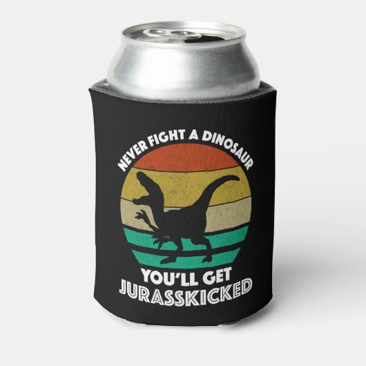 Vecht nooit tegen een dinosaurus - je krijgt juras blikjeskoeler (Blikje Achterkant)