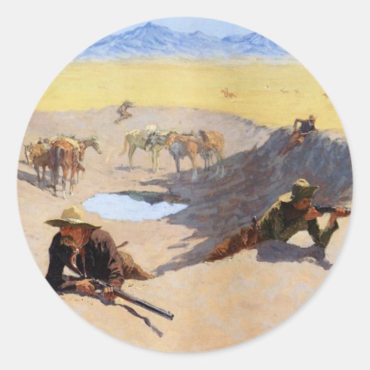 Vecht tegen de waterstok ~ Frederic Remington Ronde Sticker (Voorkant)