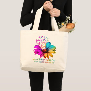 Vecht tegen kanker in lintjes bloem in alle kleure grote tote bag