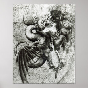 Vecht tussen een draak en een leeuw poster