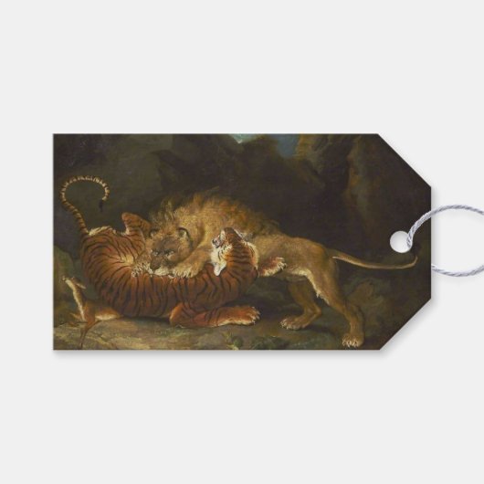 Vecht tussen een leeuw en een tijger cadeaulabel (Voorkant (Horizontaal))