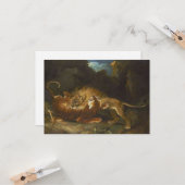 Vecht tussen een leeuw en een tijger kaart (Voorkant / Achterkant in situ)