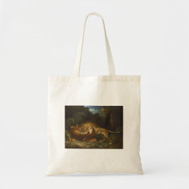 Vecht tussen een leeuw en een tijger tote bag