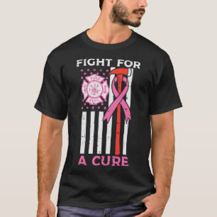 Vecht voor een genezing brandweerman VS vlag borst T-shirt