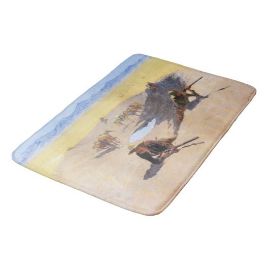 Vecht voor het watergat (door Frederic Remington) Badmat (Gekanteld)