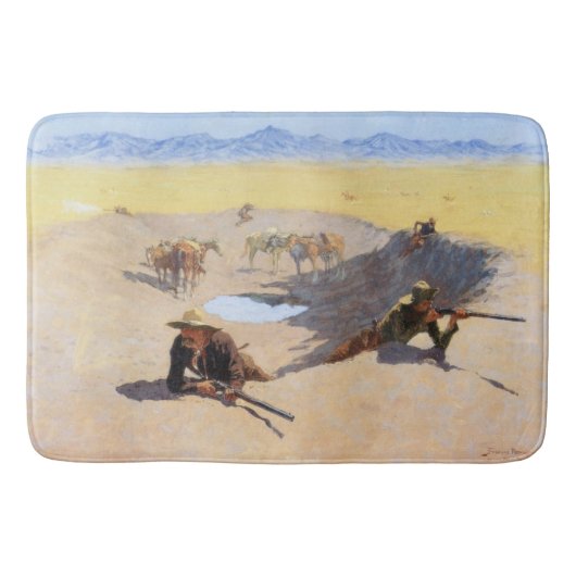 Vecht voor het watergat (door Frederic Remington) Badmat (Voorkant)