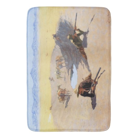 Vecht voor het watergat (door Frederic Remington) Badmat (Voorkant Verticaal)