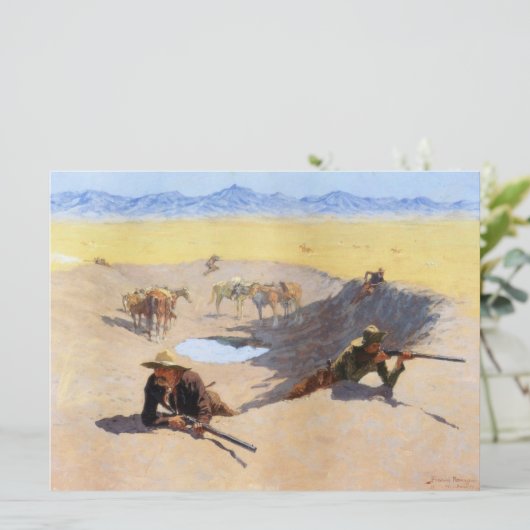 Vecht voor het watergat (door Frederic Remington) Kaart (Staand voorkant)