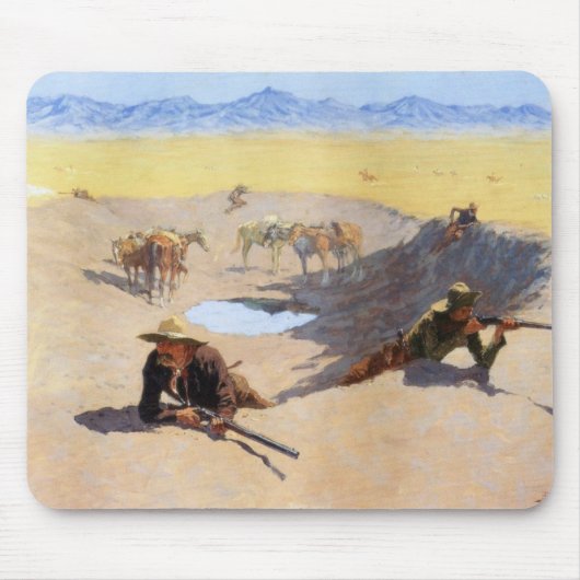 Vecht voor het watergat (door Frederic Remington) Muismat (Voorkant)