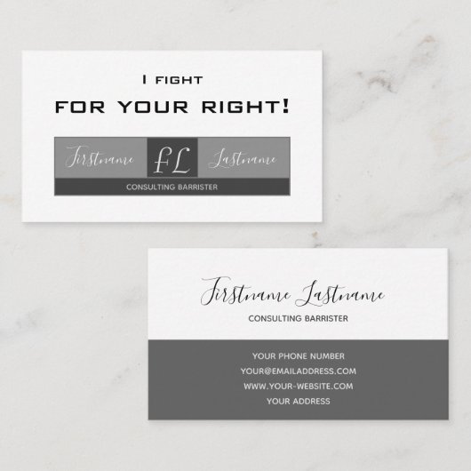 Vecht voor je juiste advocaat, advocaat, advocaat visitekaartje (Voorkant / Achterkant)