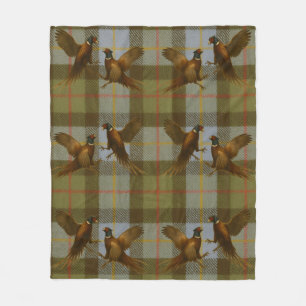 Vechtende fazanten op een tweed / tartan achtergro fleece deken