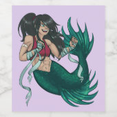 Vechtende groene zeemeermin Tough Fantasy Wijn Etiket (Enkel label)