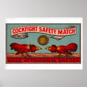 Vechtende Hanen - Matchbox Print - Zweden Muur
