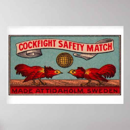 Vechtende Hanen - Matchbox Print - Zweden Muur (Voorkant)