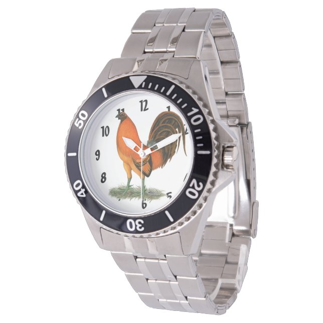 Vechthaankalkoen rode haan horloge (Gekanteld)