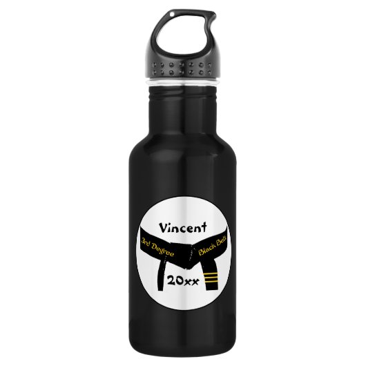 Vechtkunst Derde Graad Zwarte Band Waterfles (Voorkant)
