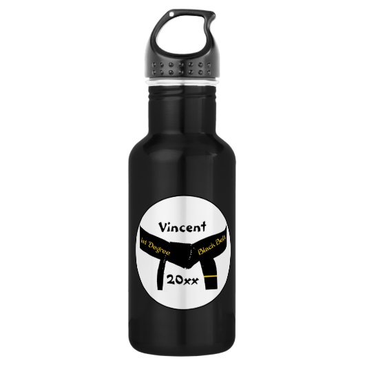 Vechtkunst Eerste Graad Zwarte Band Waterfles (Voorkant)
