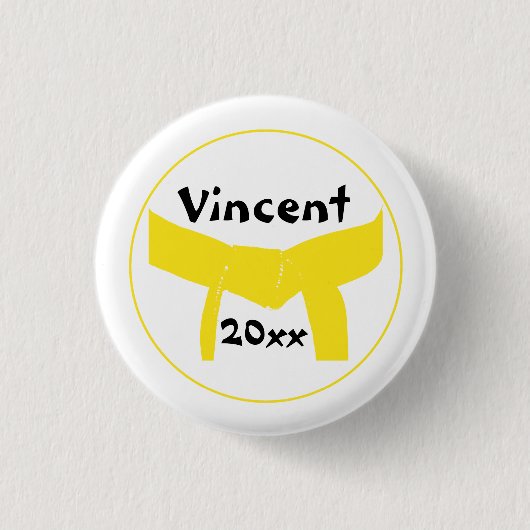 Vechtkunst Gele Riem Ronde Button 3,2 Cm (Voorkant)