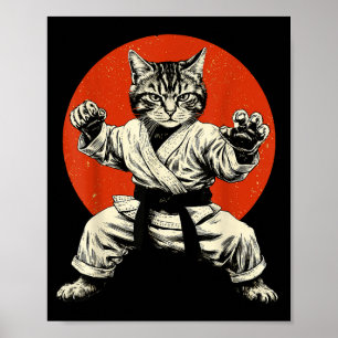 Vechtkunst Kat Karate Judo Japanse Vlag Grappig J Poster