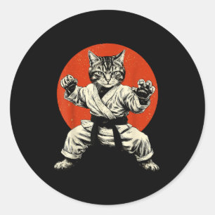 Vechtkunst Kat Karate Judo Japanse Vlag Grappig J Ronde Sticker