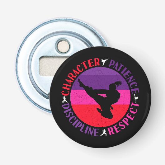 Vechtkunst Kernwaarden - Karate Button Flesopener (Voorkant)