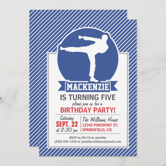 Vechtsporten, Karate, Blauwe & Witte Strepen Kaart (Voorkant / Achterkant)