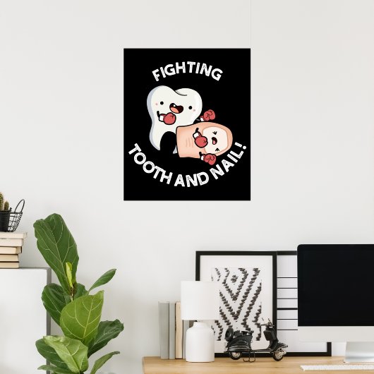 Vechttand en nagel Grappige boksen puns donker BG Poster (Thuiskantoor)