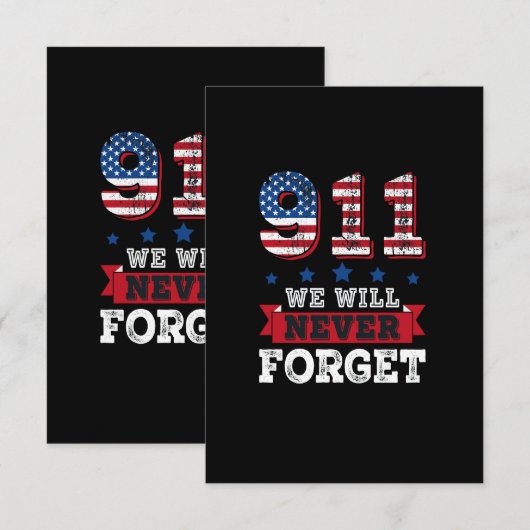 Vector 911 we zullen nooit vergeten t shirt kaart (Voorkant / Achterkant)
