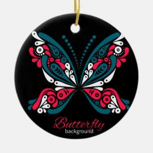 Vector achtergrond met mooie vlinder. tattoo keramisch ornament