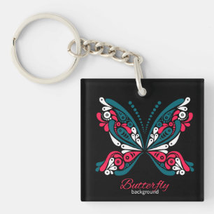 Vector achtergrond met mooie vlinder. tattoo sleutelhanger