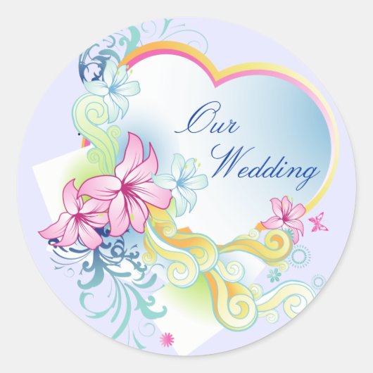 Vector bloemen en hart bruiloft Sticker-Paarse Ronde Sticker (Voorkant)