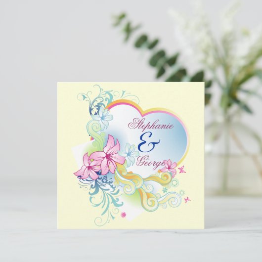 Vector Bloemen en Hart Save The Date Wedding Kaart (Staand voorkant)